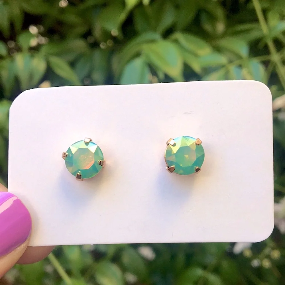 Pacific Green Opal Aurora Borealis Crystal Stud Earrings